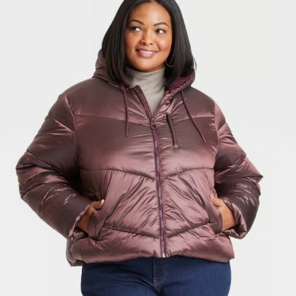 Women's Plus Size Short Puffer Jacket - Ava & Viv™ 4XL (28-30) | New Brown